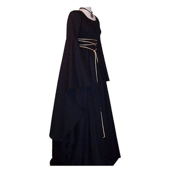 Kvinnor Halloween Renaissance Medeltida Maxiklänning Gotisk Cosplay Kostym Black M