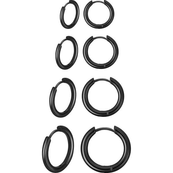 4 par rustfrie bøyleøreringer Små bruskbøyleøreringer Neselepperinger for menn og kvinner Black 8 mm*10 mm*12 mm*14 mm