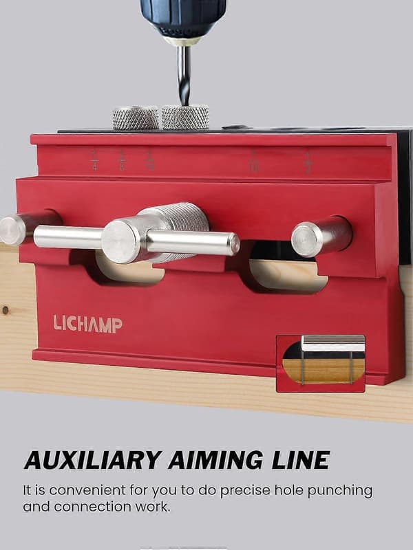 Selvcentrerende Dyveljig-sæt, Boreguide til Lige Huller, Dyveljig med 6 Boreguidebøsninger (Rød)
