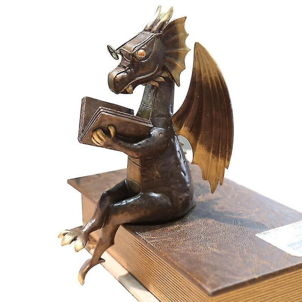Have Dinosaur Figur Skulptur i Kunstharpiks Klassisk Drage Læser Bog Statue Udendørs Hjemmekontor Ornament Samlerobjekter Gaver