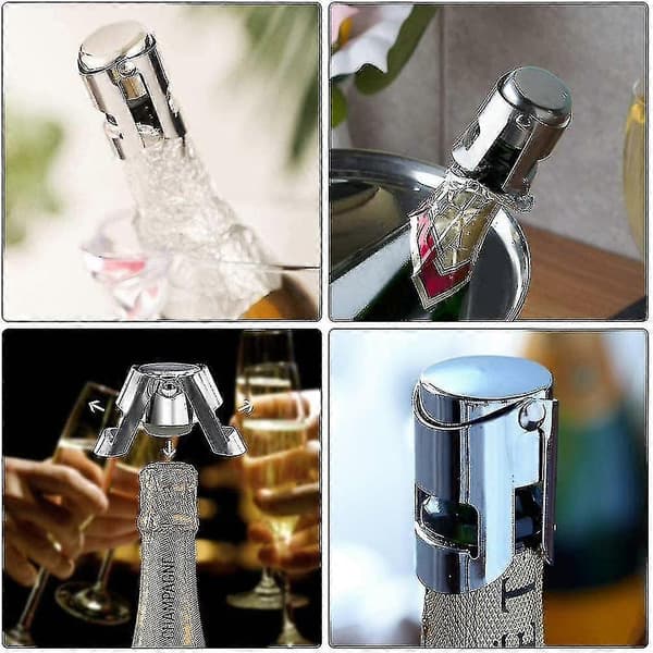 Champagnekorkar, 4-pack vakuumförseglade mousserande vinflaskförslutare i rostfritt stål för presenter