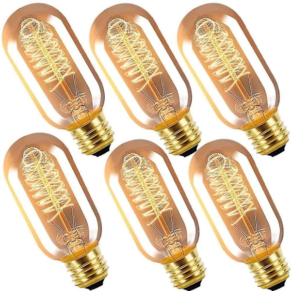 10st 40w Edison Vintage glödlampa Dimbar T45 Spiral Filament E26 E27 Amber