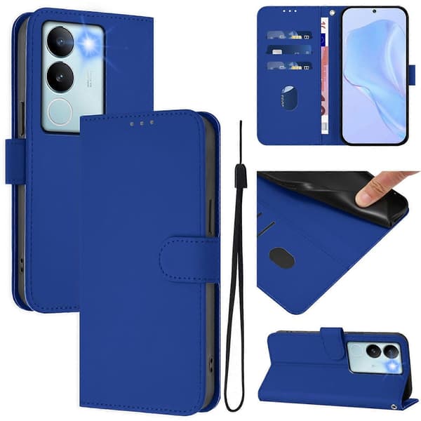 Solid Farge PU-deksel For vivo V29 5G Global / V29 Pro Dark Blue
