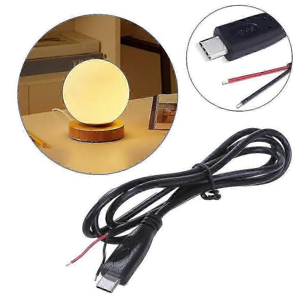USB C Pigtail 2-stifts strömkabel Bar sladdlinje 22AWG Stöder 5V 3A laddning 1m Straight head