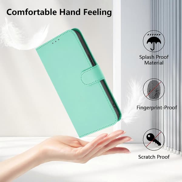 Skin Feel Lær Telefonveske For iPhone 15 Plus Mint Green