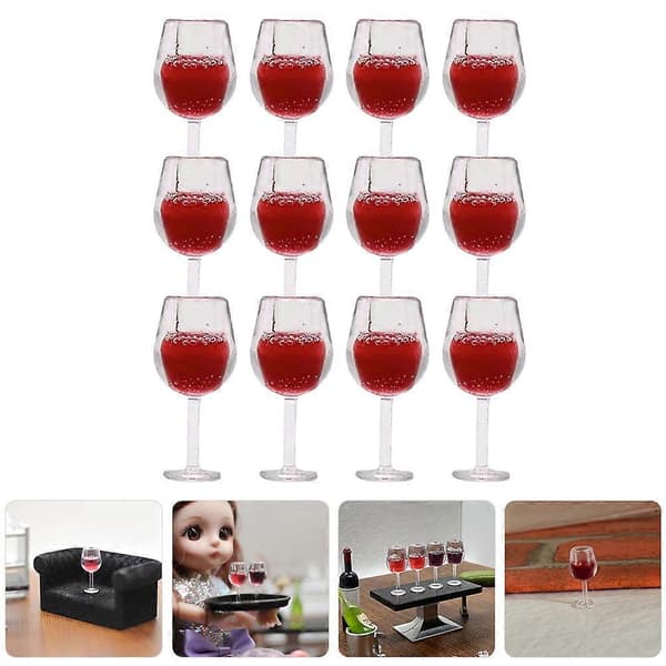 Miniatyr vinglass i harpiks til dekorasjon 12 stk realistiske mini vinglass