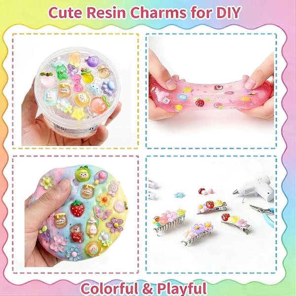 120 STK Blandede Farver Slime Charms Søde Flatback Tilfældige Harpiks Charms Bulk, Slime Tilbehør Pynt til Telefon Junk Cases, Scrapbooking, Hårklemmer