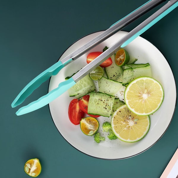 Grilltång Värmebeständig halkfri rostfritt stål matlagningsklämma med starkt grepp Köksverktyg Green