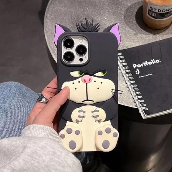 Ny Is Silikone Lucifer Kat Cover til iPhone 16pro Max, med Støtte