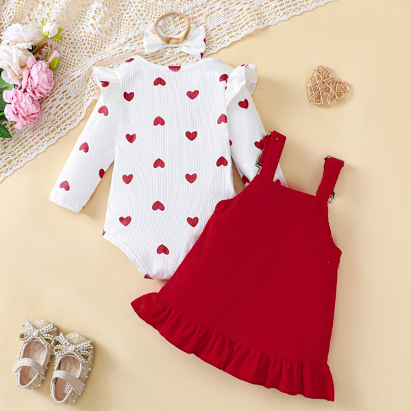 Baby Girl Kläder Nyfödd Klänning Set Långärmad Flower Body Romper Manchester Overall Klänning Spädbarnskläder 3-6 Months Red
