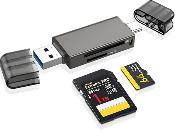 USB 3.0 + USB-C SD-kortinlukija iPhonelle, musta 3.0 USB C Card Reader