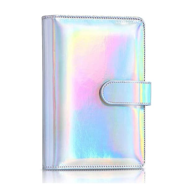 A6 PU læder notesbog-bind, laser regnbue 6-rings budget-pengekuverter, planlægger rejsejournal-bind Laser silver
