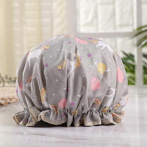 Genanvendelig dobbeltlags vandtæt brusehætte til kvinder 2Pcs Unicorn Pattern