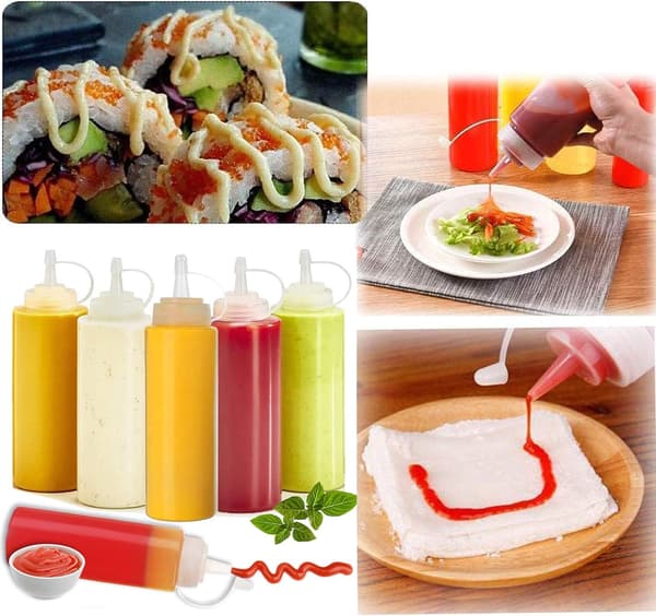 6 pcs 8 oz Spice Bottle, Sauce Bottles, Plastic