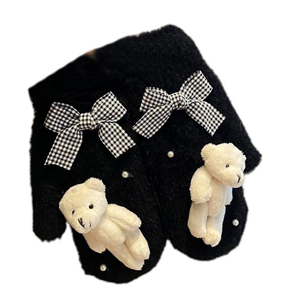 Rutiga handskar med rutmönster, helfinger, björnvant, plysch, vintervarma, tecknade handskar White bear