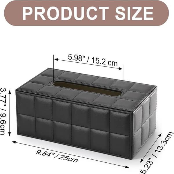 Rektangulær serviettboks i skinn, svart Black