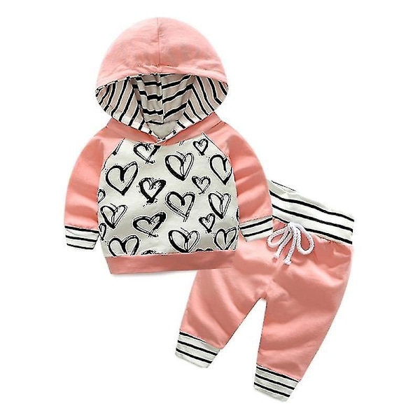 Söt Bebis Nyfödd Kläder Huvad Tröja & Byxa Set Gray 24M