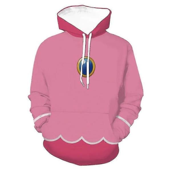 Unisex Mario 3D Hettegenser Dame Herre Hettegenser Genser Pullover Topper Gaver Peach 2XL