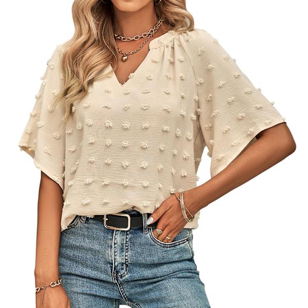 Elegant Casual Loose V-Neck Sveitsisk Strikket Topp Bluse Aprikos