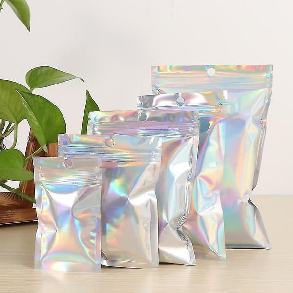 B 8.5X13cm Iriserande Holografiska Zip Lock-påsar Väskor För Kosmetisk Makeup