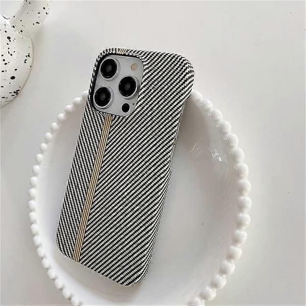 Kompatibel med iPhone 14 Pro Max telefondeksel karbonfibertekstur mikrofiberfôr + PC ufullstendig bakdeksel LightYellow