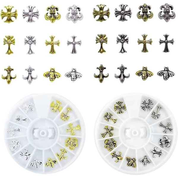 2 Kynsikoru tarviketta, 3D-kynsitaide, Kultainen metallinen punk-laatikko, Vintage niitti kynsitaide koriste, Koristeelliset kynsitaidetarrat kynsiin
