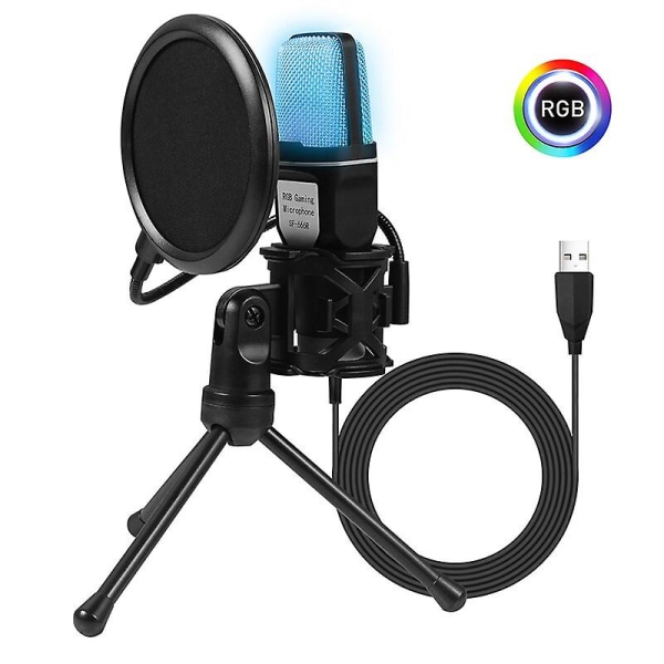Usb Mikrofon Rgb Mikrofon Kondensator Wire Gaming Mic For Podcast Recording Studio Streaming Bærbar Stasjonær PC Black