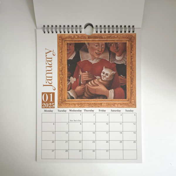 Konstig medeltida kattkalender 2025 Kalender 12 månaders väggkalender Hängbar för kontor Hem Gåva Belagd papper 11 * 8,5 tum (1 st)