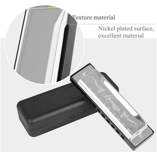 Blues Harmonica, Diatonic Blues Harmonica in C Key, 10 Holes 20 Tones Blues Harp Harmonica (Rose Red) silver
