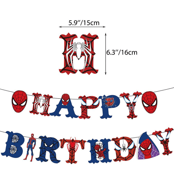 Hämähäkkimies syntymäpäiväjuhlakoristelu Ilmapallot Banner Cake Topper Set