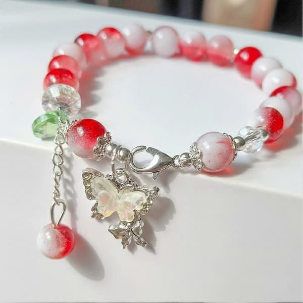 Fjärilsstretcharmband för kvinnor flickor modesmycken Red 1pcs
