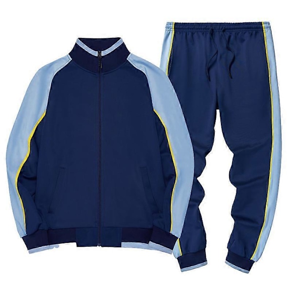 Männs Aktivkläder Hel Dragkedja Varm Träningsoverall Sportset Casual Sweat Suit Nvay 2XL