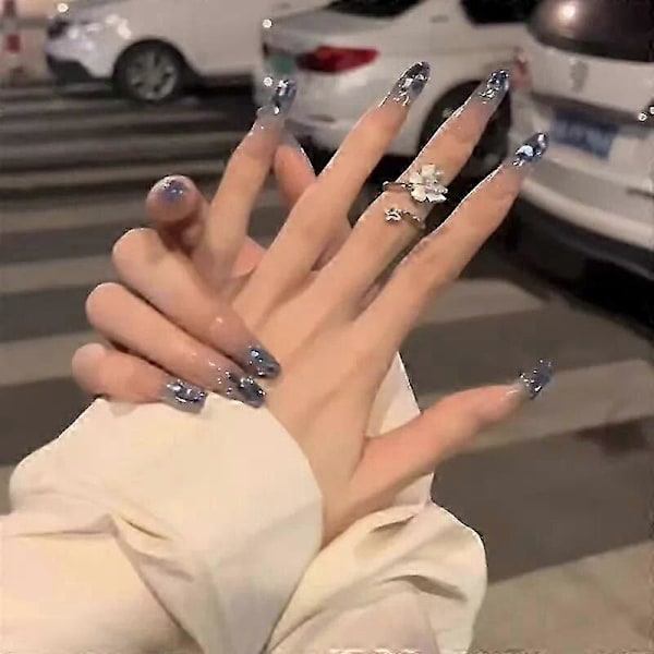 24 st Lösnaglar Fransk Gradient Balett Falska Naglar Tryck på Naglar Svart Hjärta Strass Design Glitter Full Täckning Nagelspetsar 10