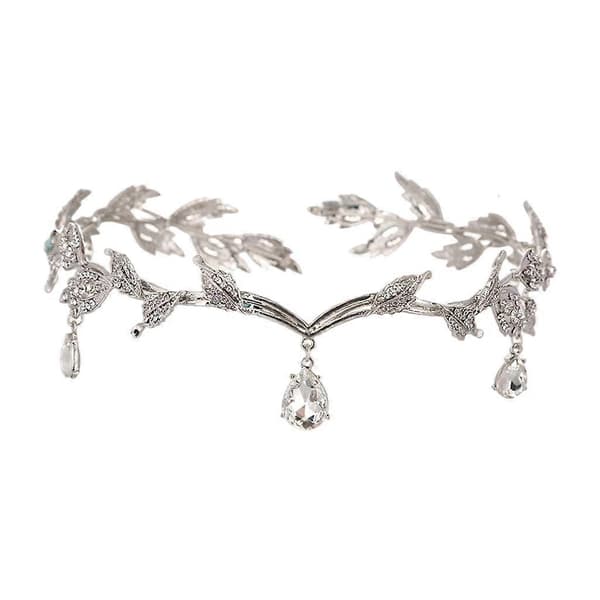 Pannekjede Vanndråpe Pannebånd Rhinestone Blad Tiara Krystall Vintage Stil Silver