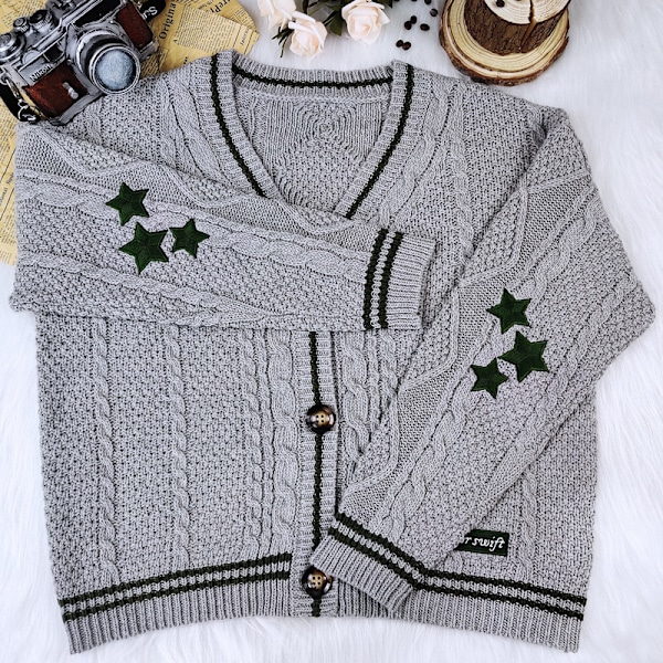 Taylor Swift Star Folklore Cardigan Tähtikirjailtu Oversized Neulepaita Harmaa Grey M