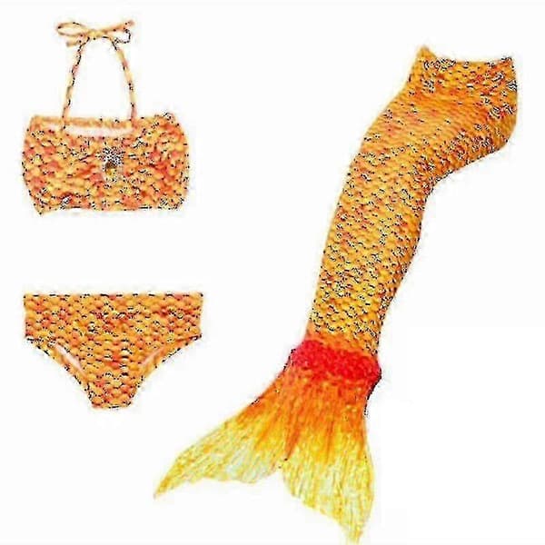 Orange Tw Barn Flickor Sjöjungfru Cosplay Kostym - 3 Delar Fishtail Bikini Baddräkt Set