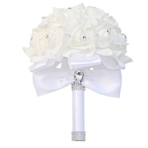 crystal Roses Bridesmaid Wedding Bouquet Bridal Artificial Silk Flowers, White