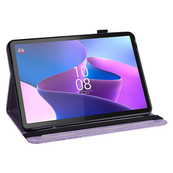 Til Lenovo Tab P11 Gen 2 prægning Dropsikkert tabletcover PU læder pungetui med stativ Purple