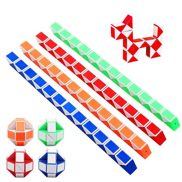Terning Legetøj - 12 Stykker, 24 Blokke - Magisk Speed Cube / Slange Cube Puslespil / Magisk Slange Cube (Tilfældig Farve)