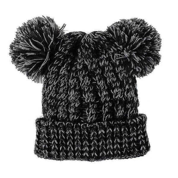 Vinter Barnmössa, Baby Barn Flickor Varm Stickad Mössa Pälsbollar Pompom Söt Mössa För Flickor