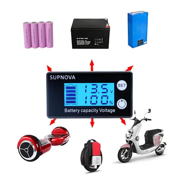 12V DC7-68V Batterimåler Batterikapacitet Spændingsmonitor Måler Indikator