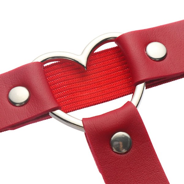 2 st Kvinnors Strumpband Elastiskt Hjärta PU-Läder Benstrumpband red