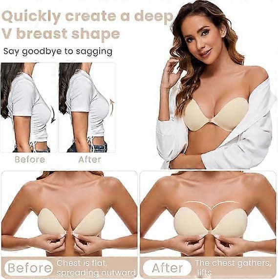 Selvklæbende stropløs genanvendelig silikone push-up bh til kvinder, beige Beige 30-40D