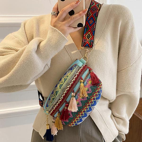 Vävda Crossbody Väskor Dam Tofs Midjeväska Retro Läder Axelväskor Blue 1pc