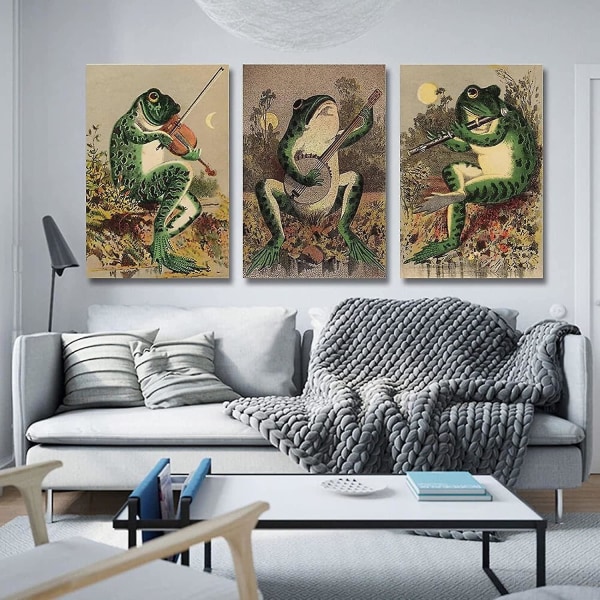 3 plakater Morsom baderomsveggkunst Froskkunstplakat Lerretsmaling Vintage Frog