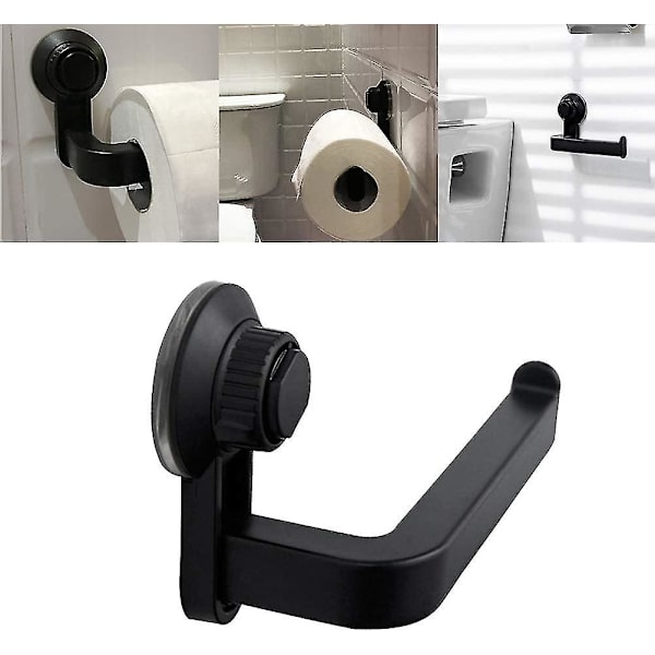 Toiletpapirholder til badeværelse, vægmonteret, med sugekop, rulleholder til køkken, badeværelse, hobbyrum, 1 stk., sort