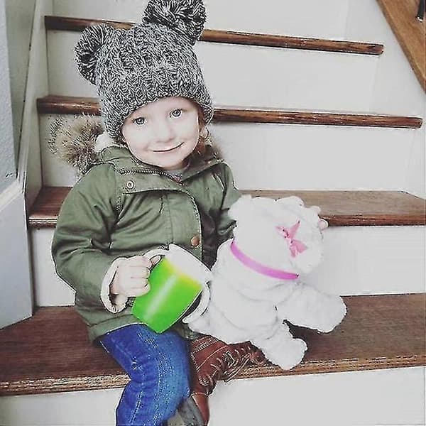 Vinter Barnmössa, Baby Barn Flickor Varm Stickad Mössa Pälsbollar Pompom Söt Mössa För Flickor