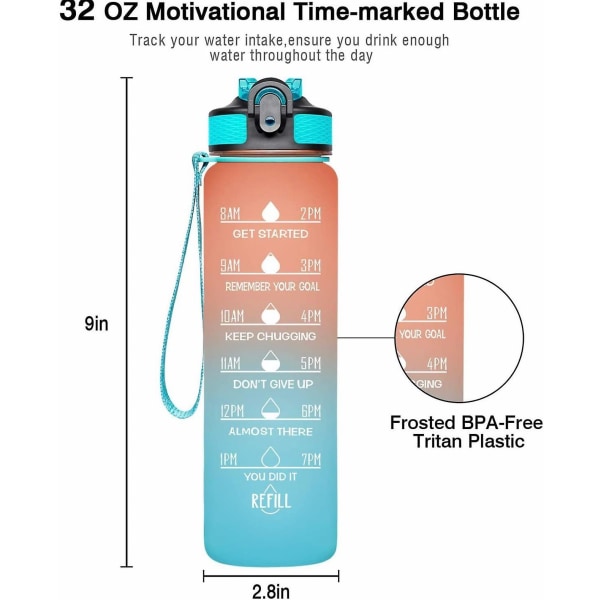 Motivasjonstidsmerket vannflaske 1000ml Blue Purple OneSize