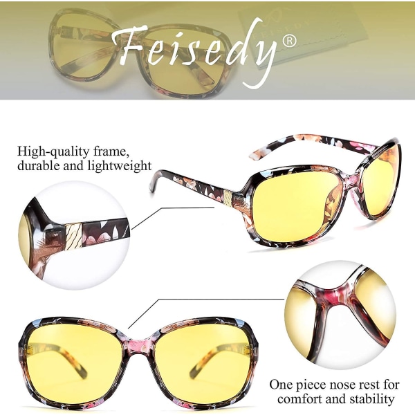 Klassiska nattglasögon för kvinnor kör Anti-bländning Wrap Around Gula solglasögon B2548