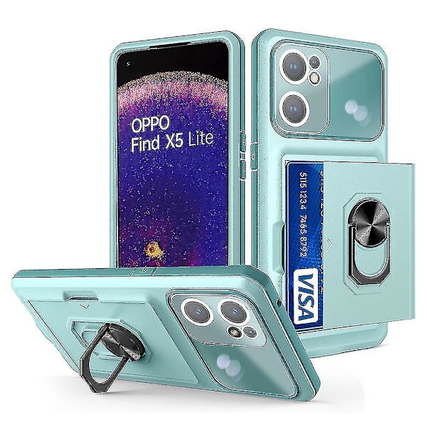 Oppo Find X5 Lite Case with Built-in Ring Holder, Slide Card Holder, Micron Lens Film Design - Tpu + Pc Cover in Sapphire/Blue (Light)